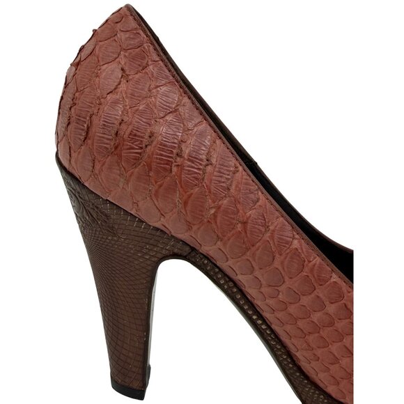 Elie Tahari Mika Antiqued Rose Python Platform Pumps | Luxury Minimalist 37/6.5 - Picture 15 of 16